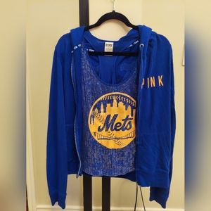 Victoria's Secret PINK New York Mets Bling Sequin Tank and Sweatshirt Blue Set